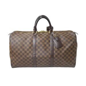 LOUIS VUITTON Keepall Boston Bag Damier Canvas Leather Brown